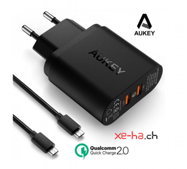 Aukey Power-Adapter Wandstecker mit zwei USB Anschlüsse QC 2.0